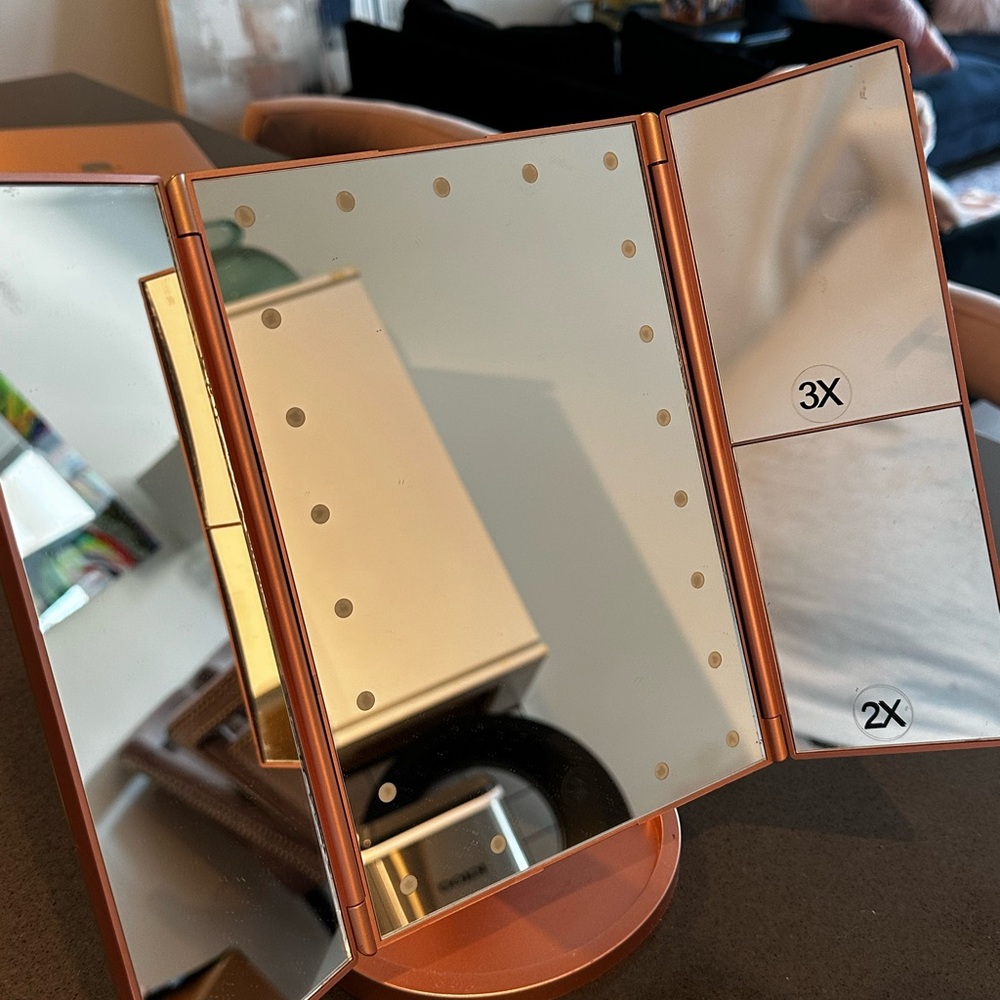 Tri-Fold LED Makeup Mirror with Magnification